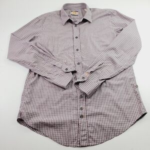 Hugo Boss Shirt Men Size Large Brown Checkered‎ Button Down Long Sleeves Plaid